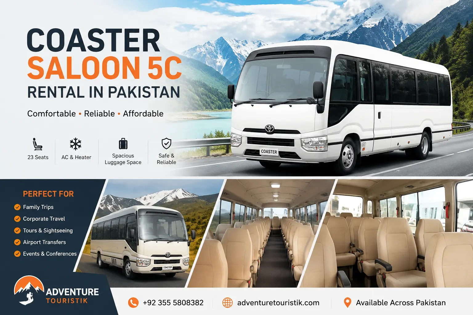 Coaster Saloon 5C Rental in Pakistan