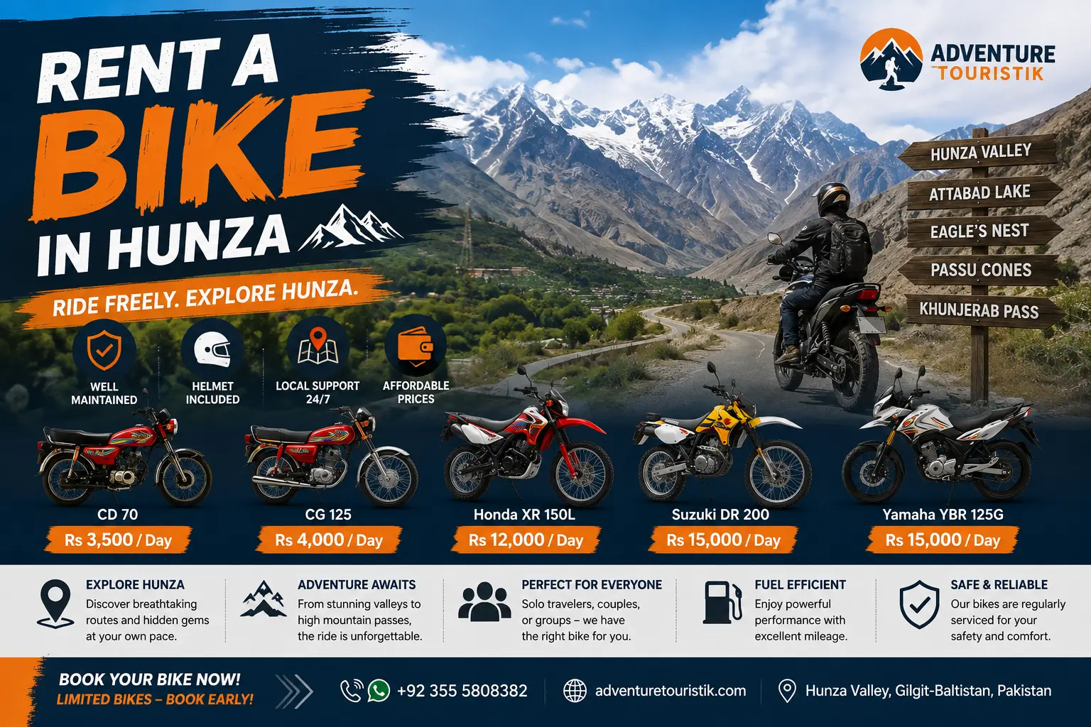 Rent a Bike in Hunza - Motorcycle Rental Prices